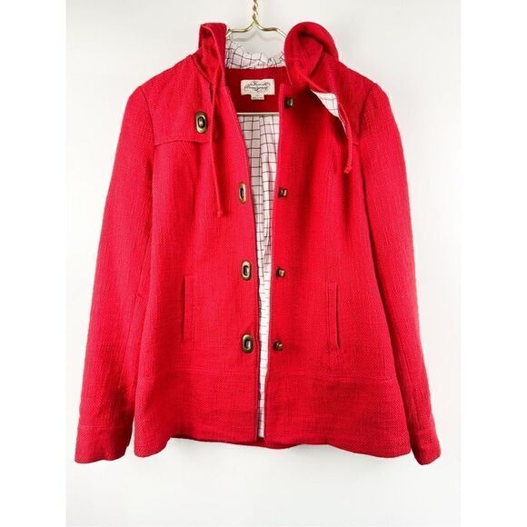 Vintage Forever 21 Women's Checkered Lining Tweed Hooded Jacket Red Size S/P - Picture 1 of 7